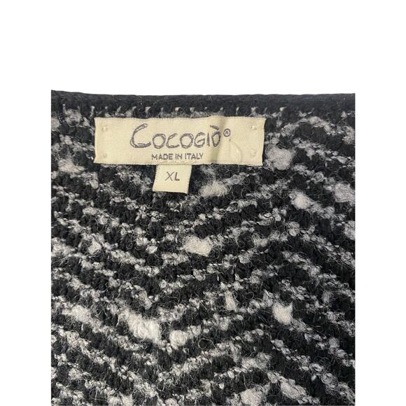 Cocogio Black Gray Herringbone Wool Open Front Knit Sweater Blazer Size XL - Picture 4 of 7